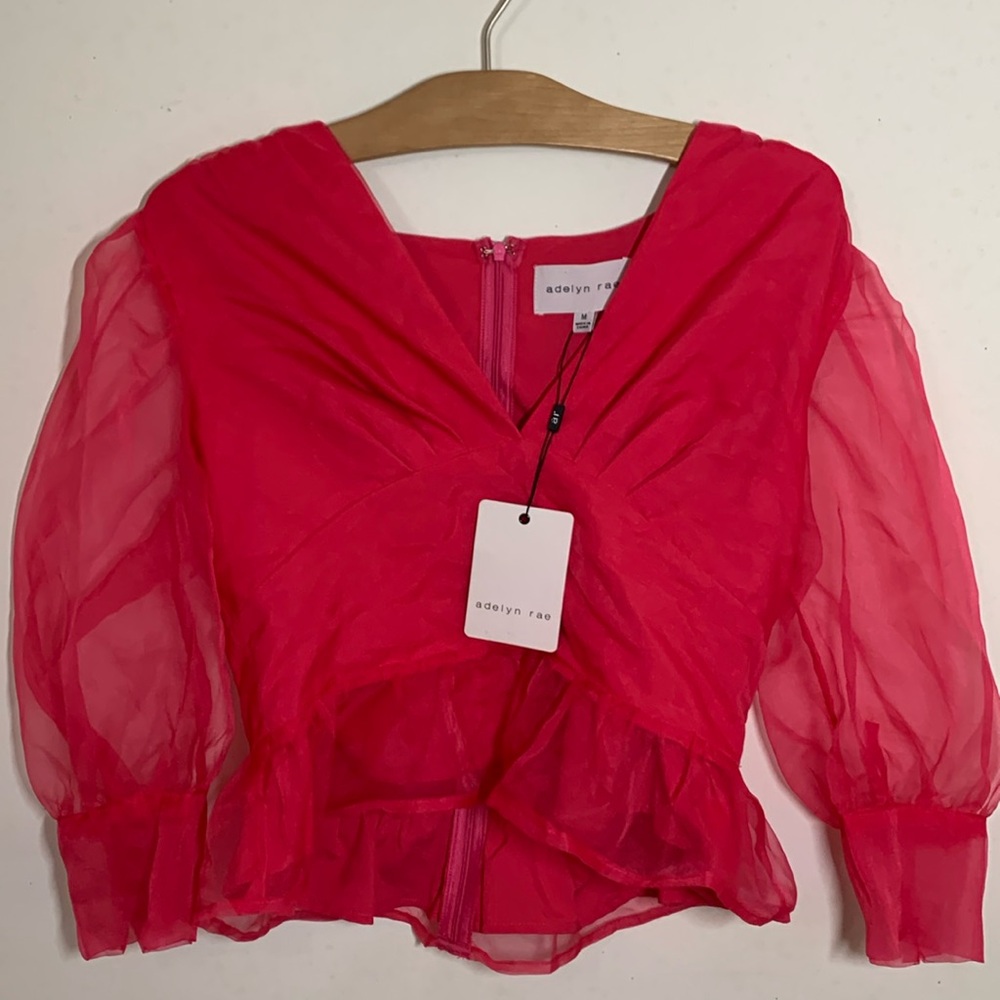 NWT NEW! Hot Pink Sheer Bubble Sleeve Top